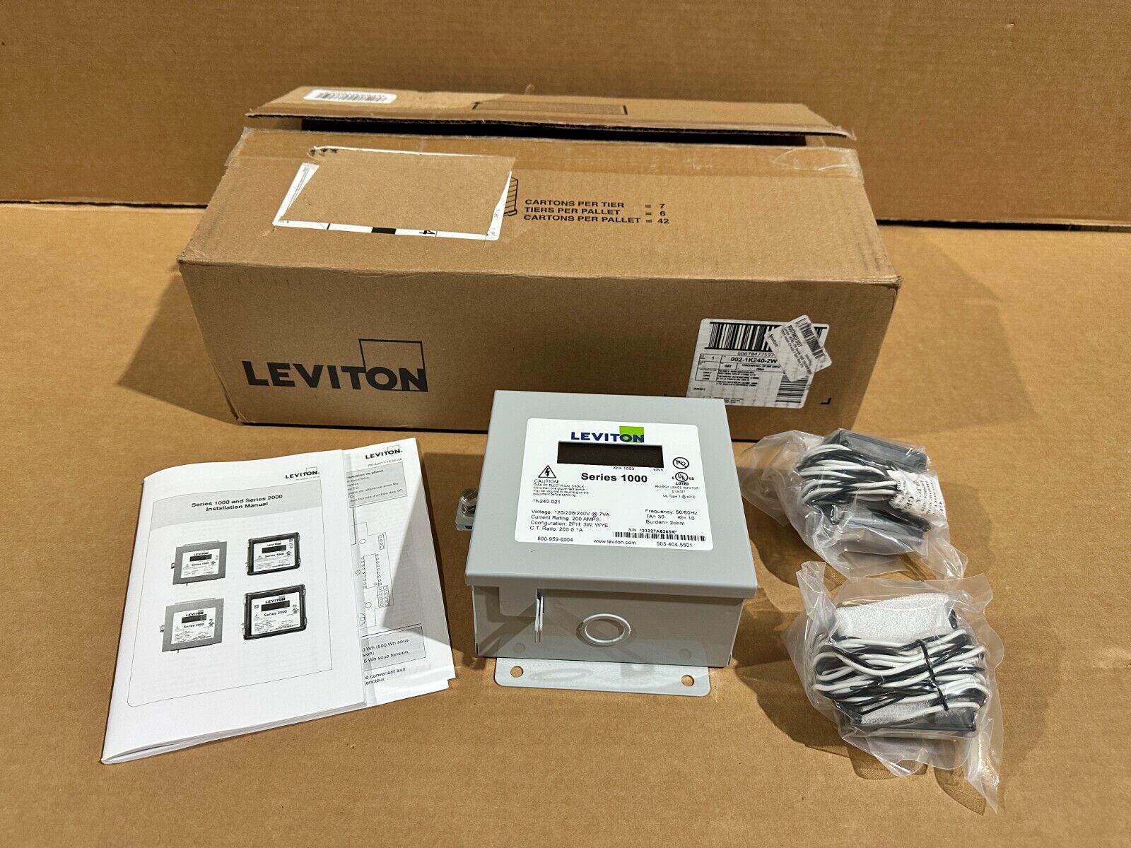 New Leviton 1K240-2W Series 1000 120/240V 200A 1P3W Indoor Kit with 2 Split Core