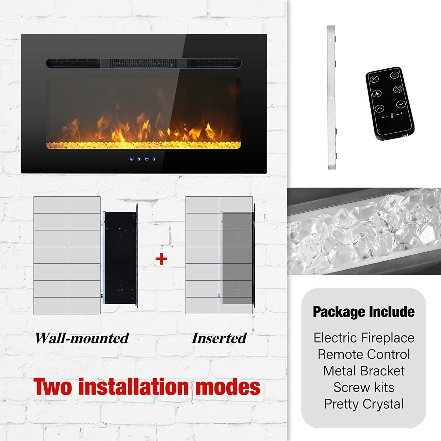 Electric Fireplace 40\'\' 50\'\' 60\'\' 72\'\' Wall Mounted Recessed Fireplace Heater
