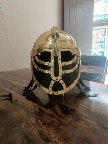 Medieval Vintage Viking Helmet 16 Gage Steel Brass Armor Helmet For Halloween