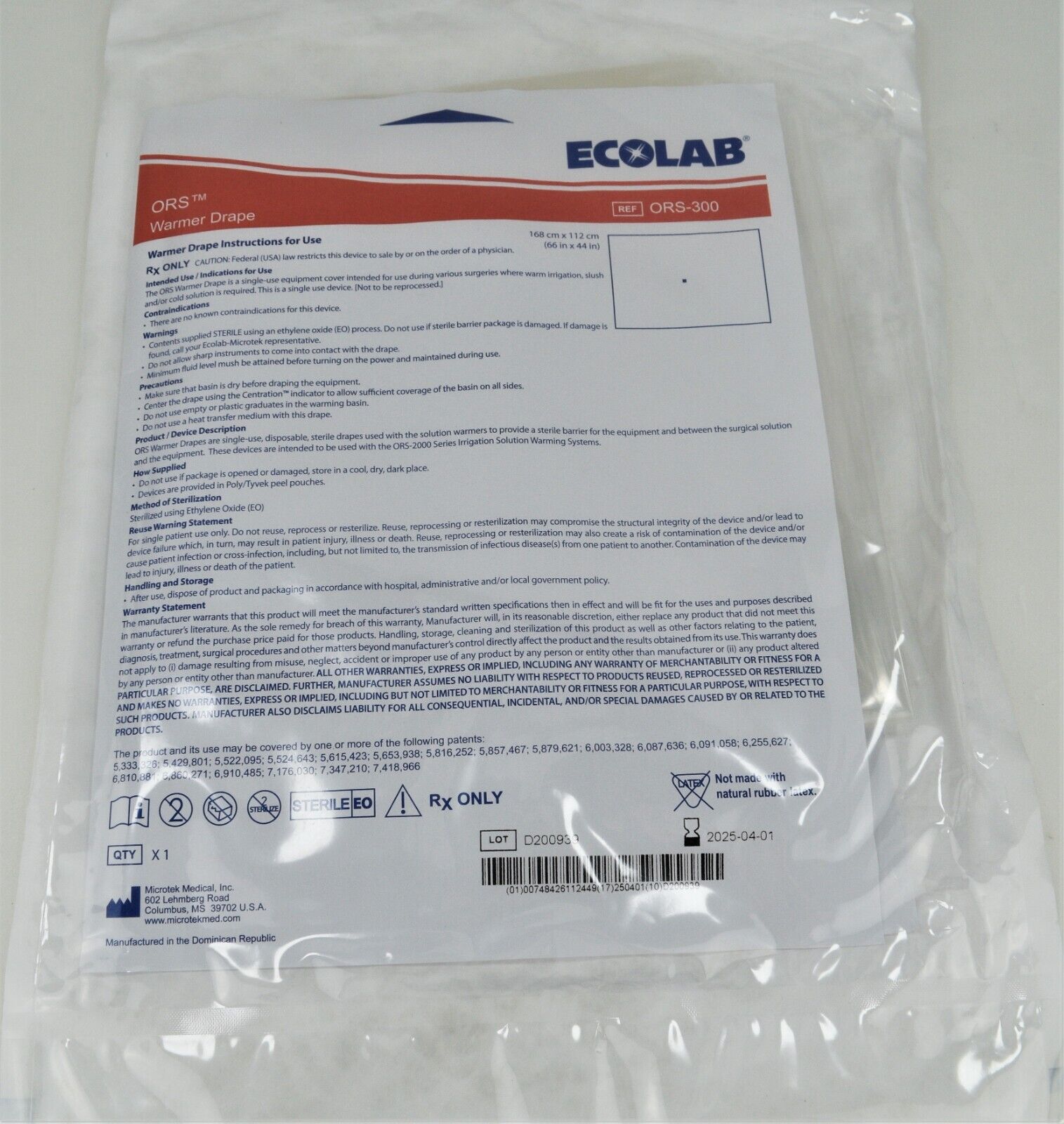 Ecolab ORS-300 Warmer Drape 66\'\' x 44\'\'
