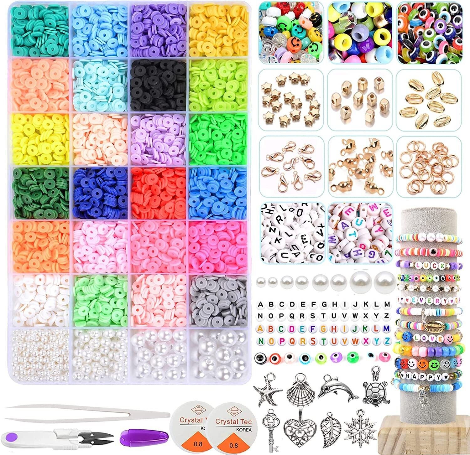 6800 Clay Beads Bracelet Making Kit 24 Colors Spacer Flat Beads for kids Jewelry