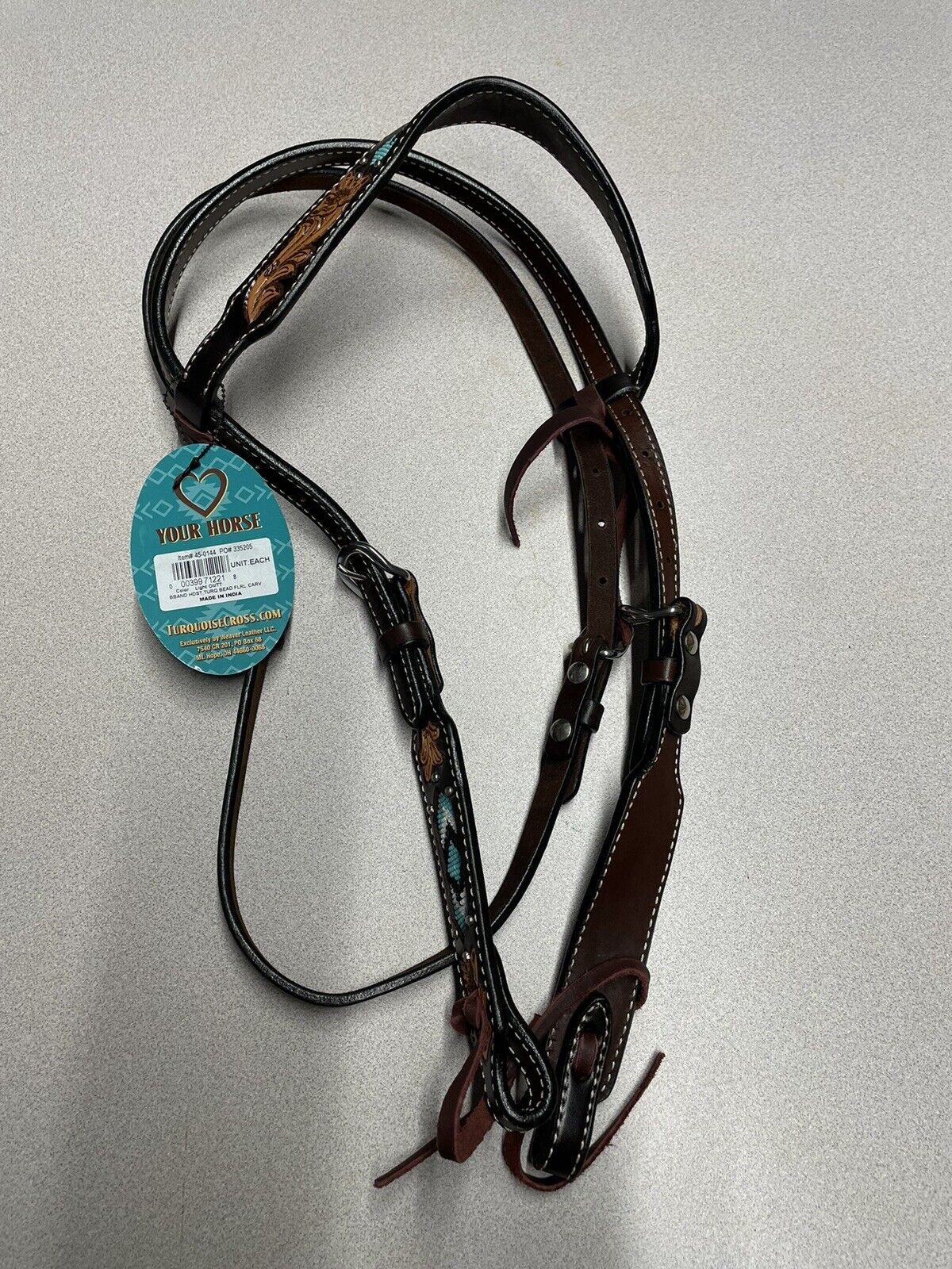 🐴 Weaver Leather Turquoise Cross 45-0144 Beaded Browband Headstall New
