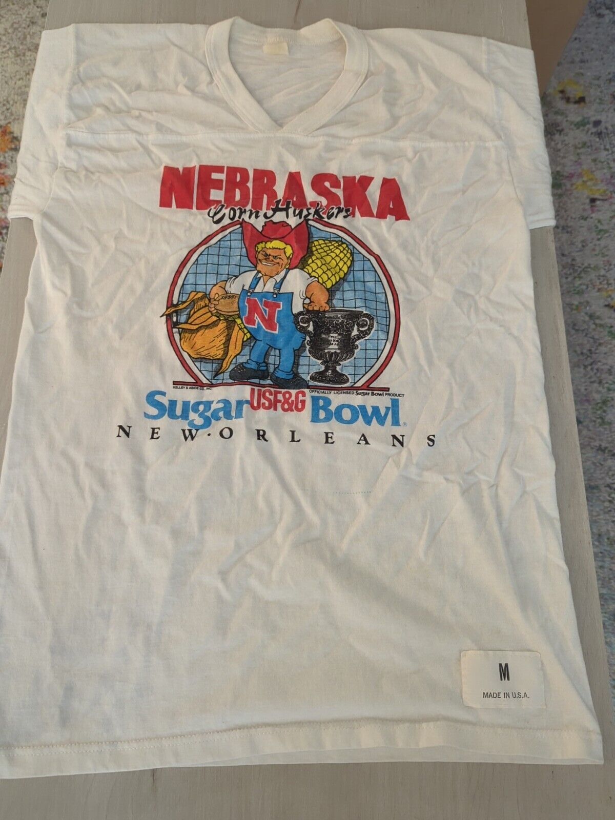 Vintage 80s Nebraska Cornhuskers Sugar Bowl Football White T Shirt Size M Tee