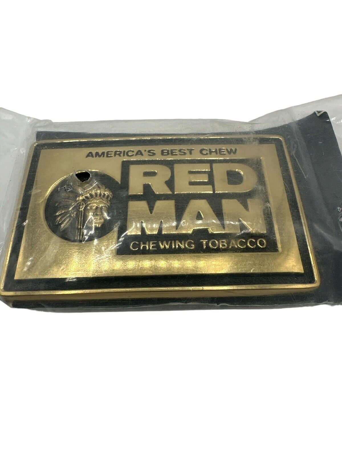 Vintage RED MAN Chewing Tobacco Solid Brass Belt Buckle Never Opened 1981