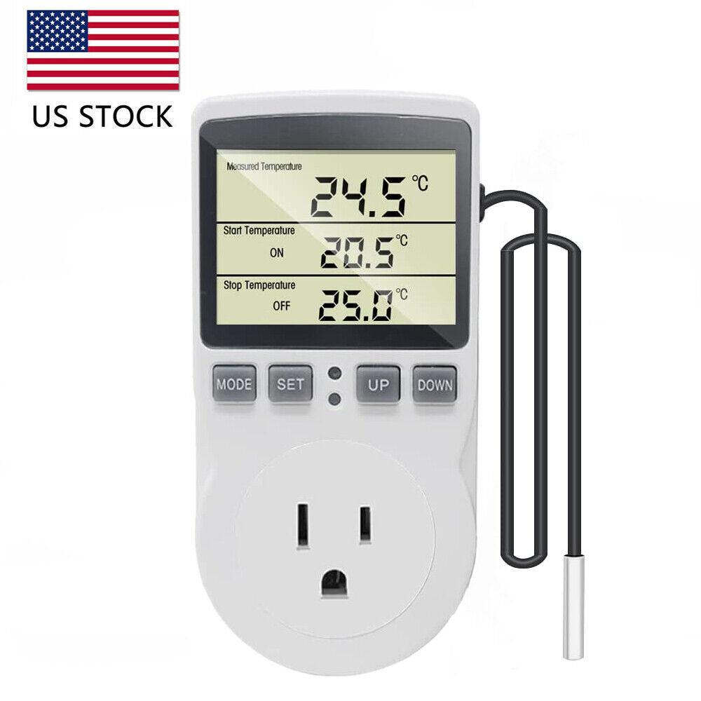 Digital Thermostat Outlet Plug Temperature Controller Heating Cooling with Probe