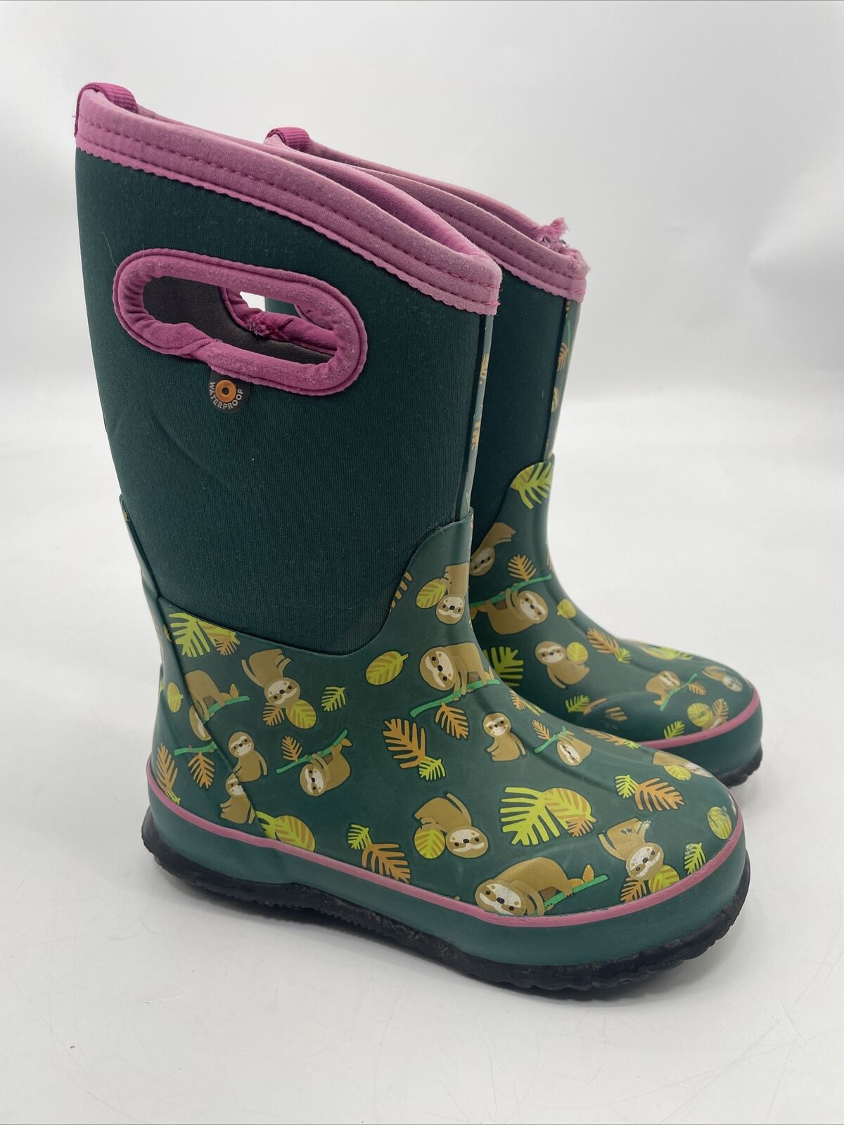 Bogs Little Kids Sz 13 Classic Green pink Sloth Waterproof Winter Boots