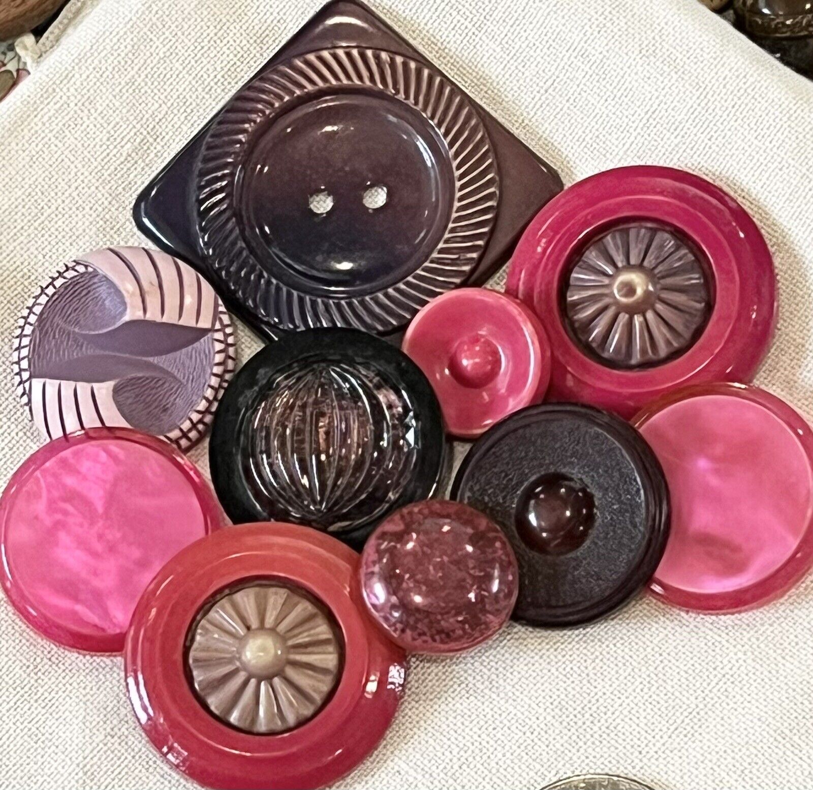 Vintage & Antique 10 Celluloid Buttons Lot Pinks & Purples