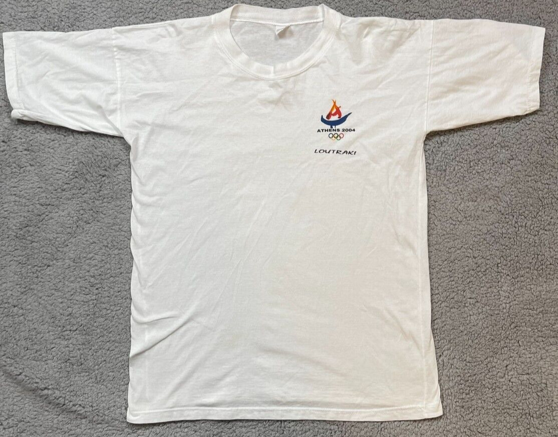 Olympics Athens 2004 T Shirt Adult L White Greece Loutraki Short Sleeve Vintage