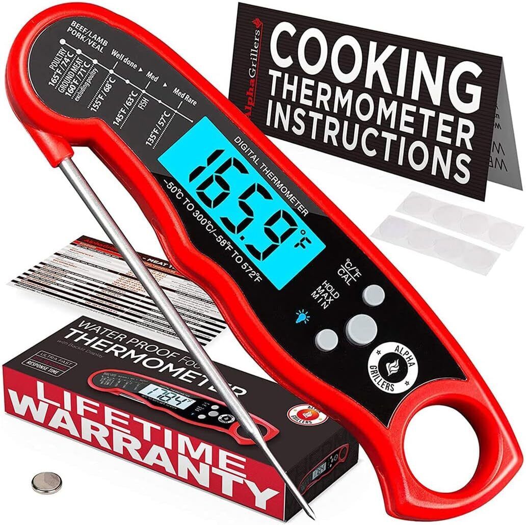 Alpha Grillers Instant Read Meat Thermometer Digital LCD Cooking BBQ Food
