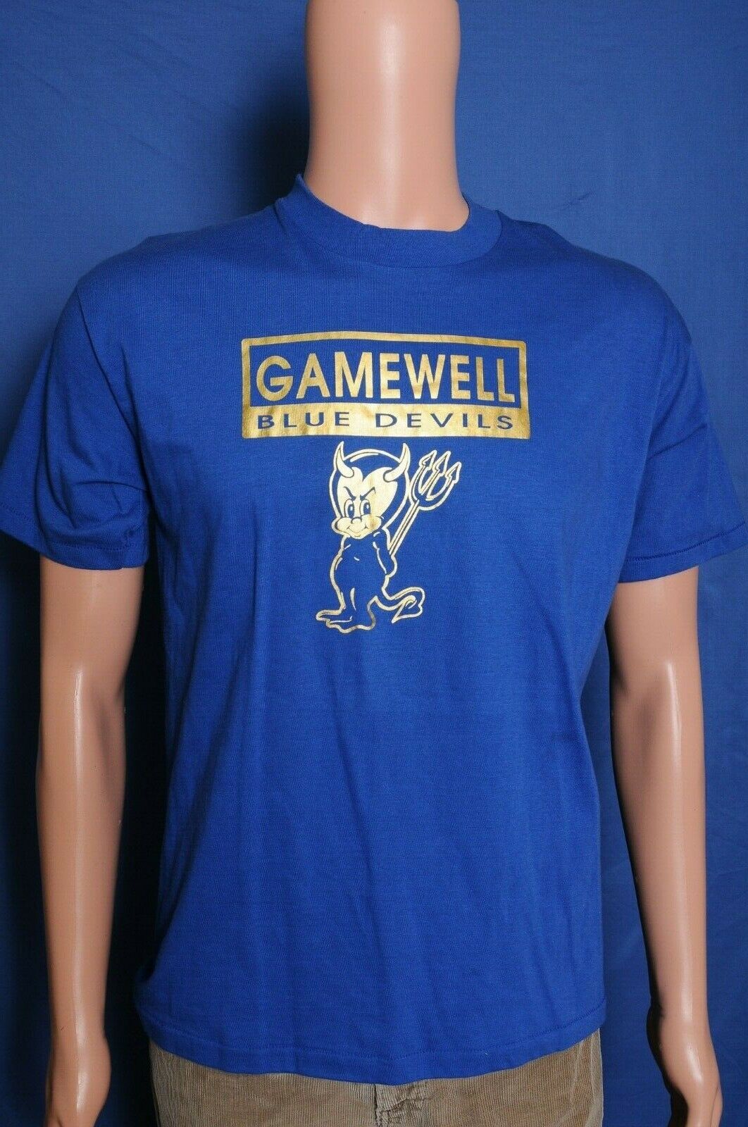 Vintage 80s Gamewell School Blue Devils Lenoir NC blue single stitch t shirt M