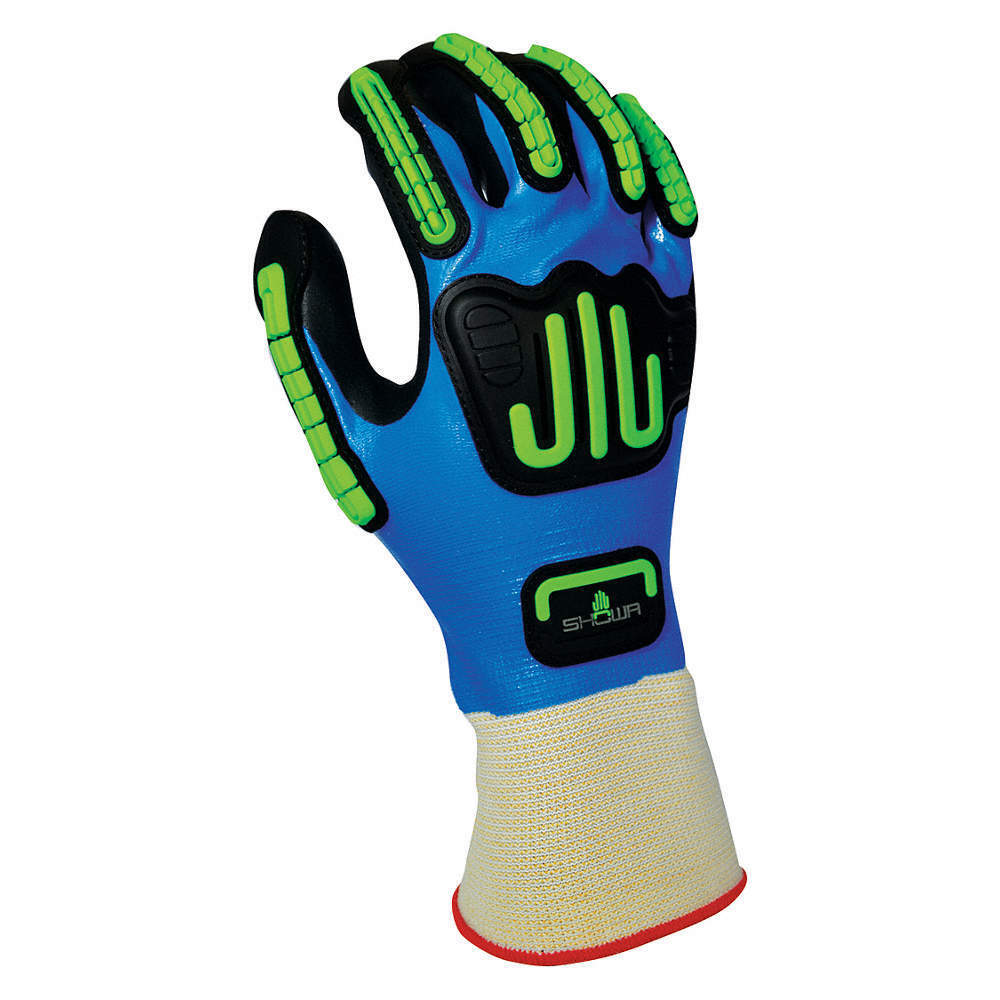 SHOWA 377IPXXL-10 Coated Gloves,Black, Blue,2XL,PR 160F94