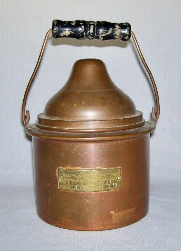 INTERNATIONAL ELECTRIC CO.~Antique Copper WAX MELTING POT w/Hinged Lid+Inner Cup