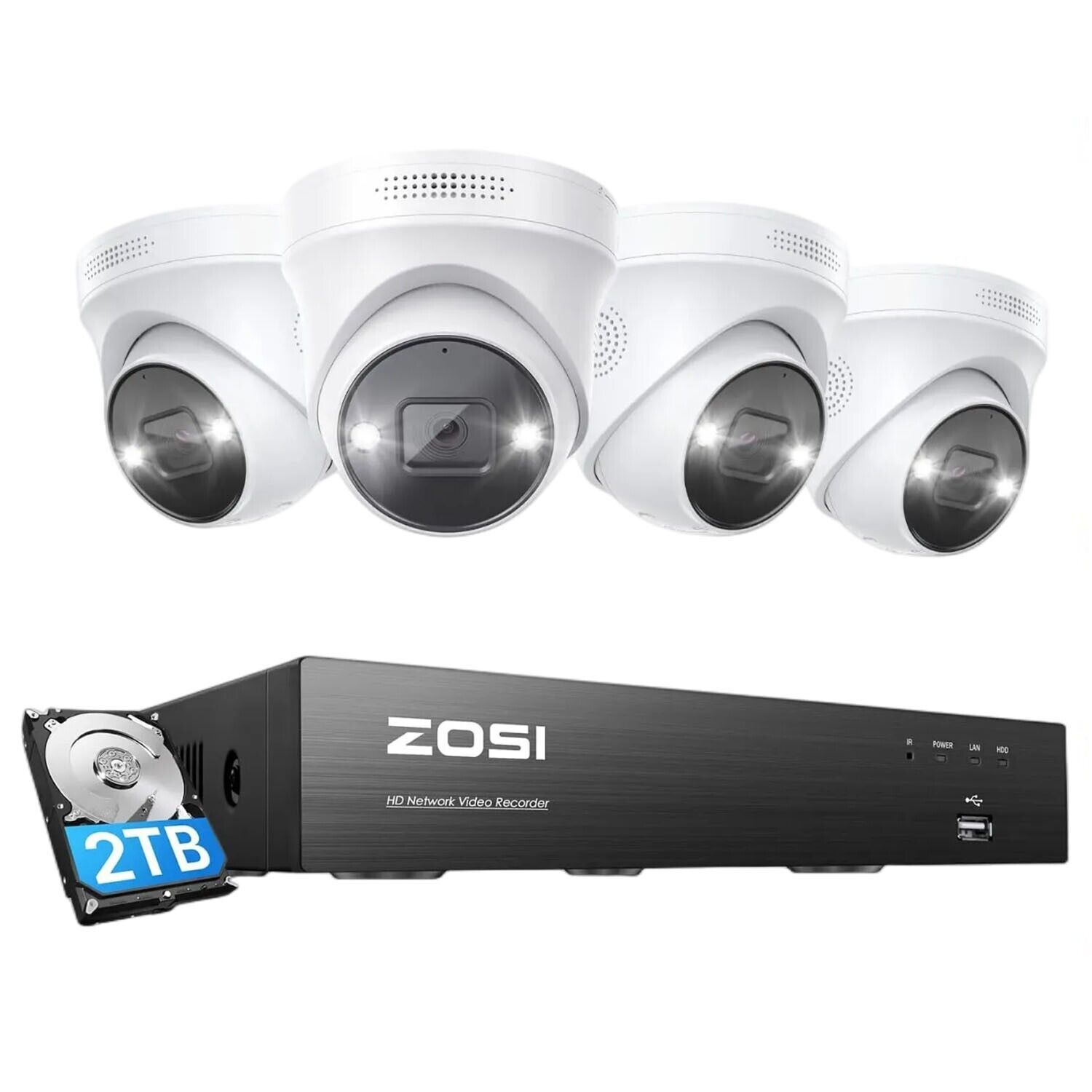 ZOSI AI 8CH 4K 2TB NVR 5MP PoE Security Camera System Vehicle Detect 2-Way Audio