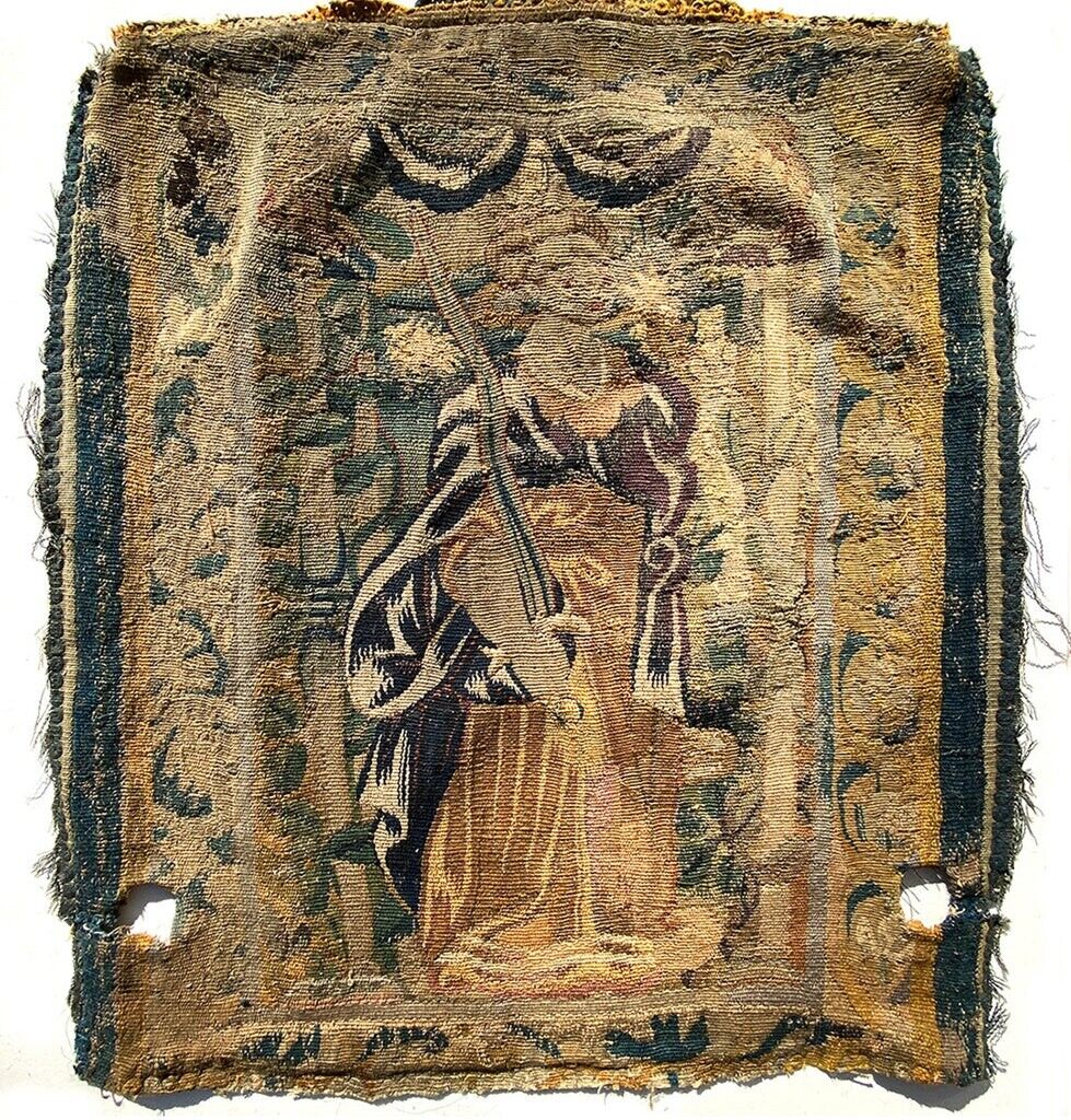 c. 1600s French Aubusson Figural Tapestry Panel #2 with Woman, a Stunning Pillow