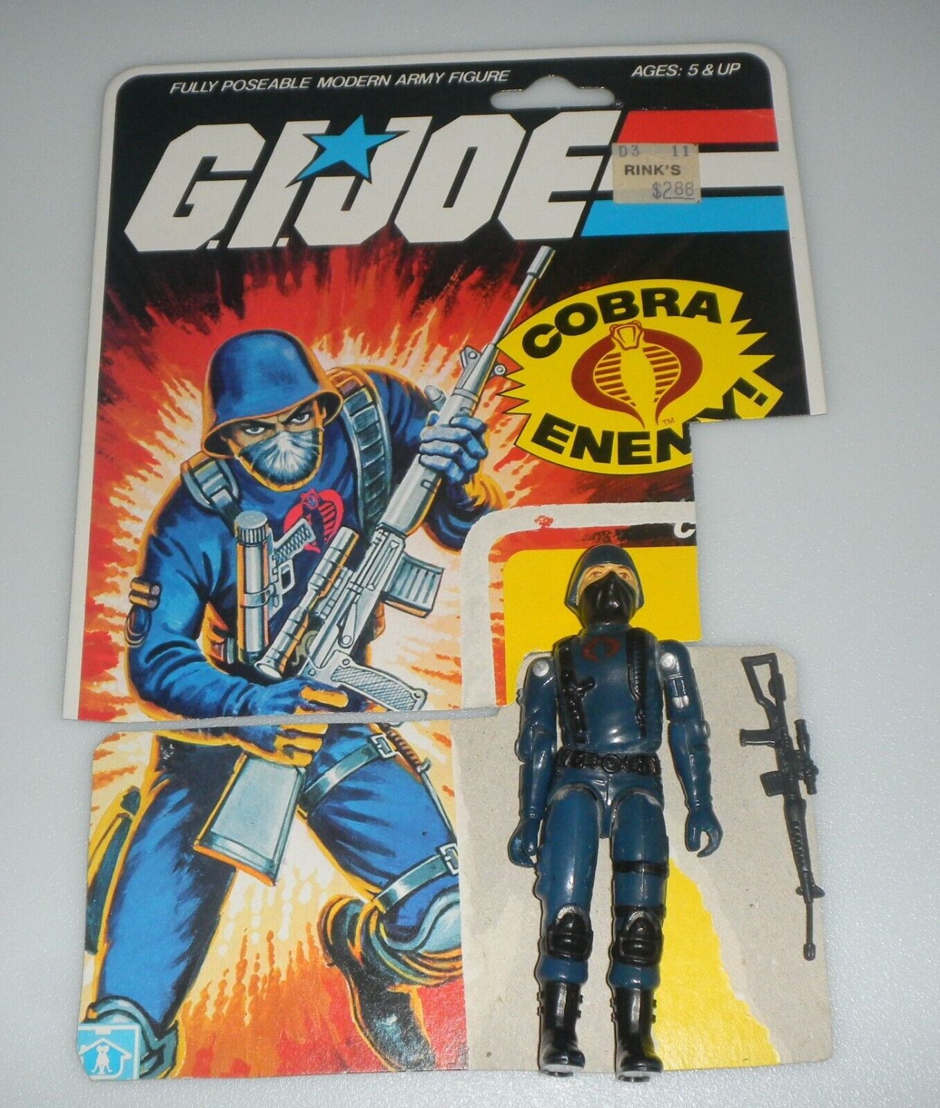 1982 Vintage GI Joe Cobra Soldier v1 Straight Arm 3.75 Figure Cardback *Complete