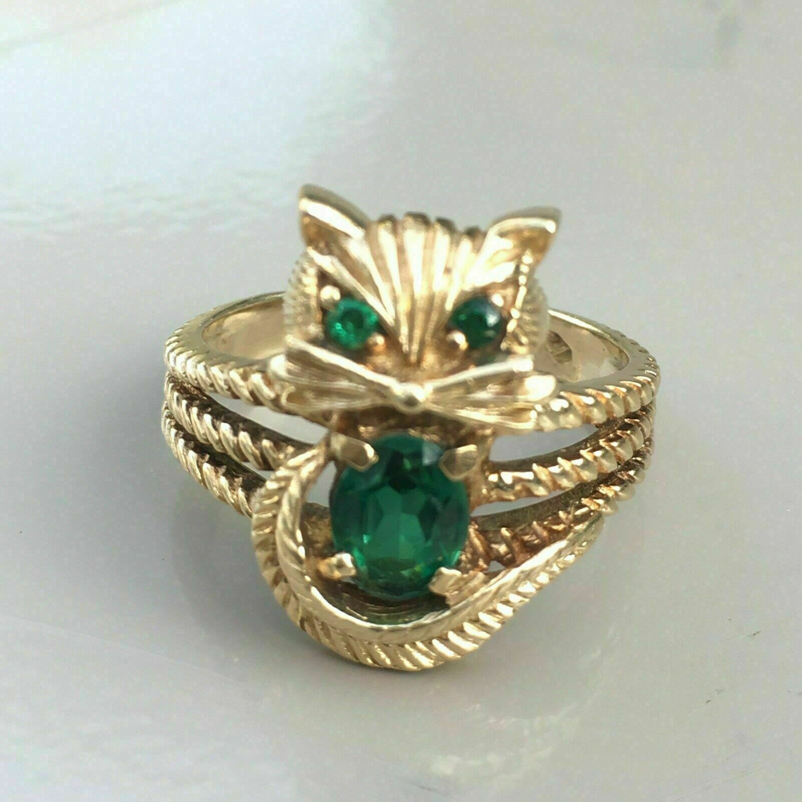 LOVELY 3Ct Simulated Emerald Antique Engagement Cat Ring925 Silver Gold Plated