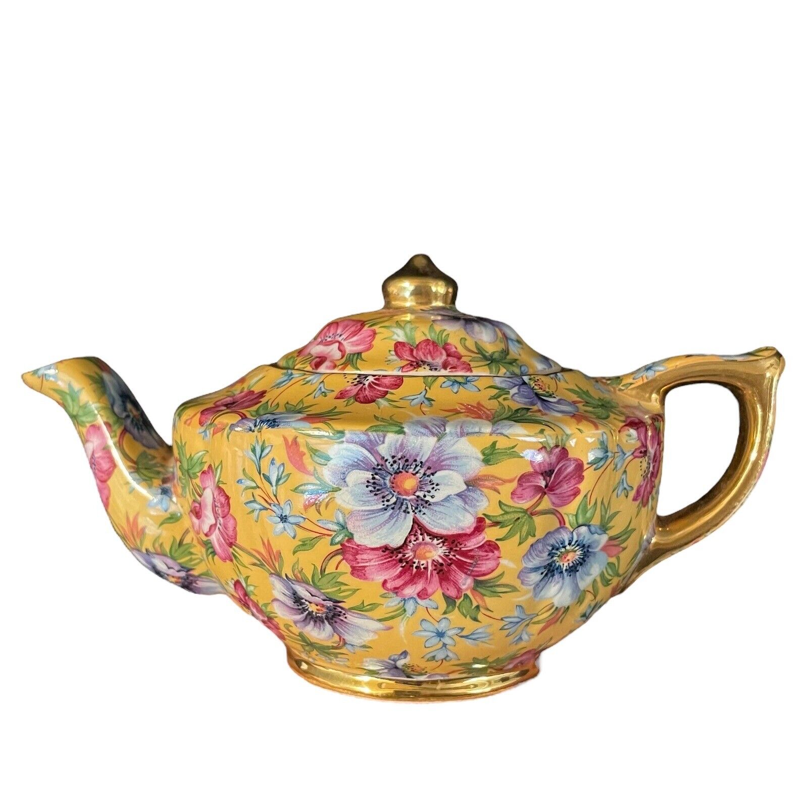 Vintage James Sadler Sophie Chintz Tea Pot Mini One Cup Yellow Multi Lid England