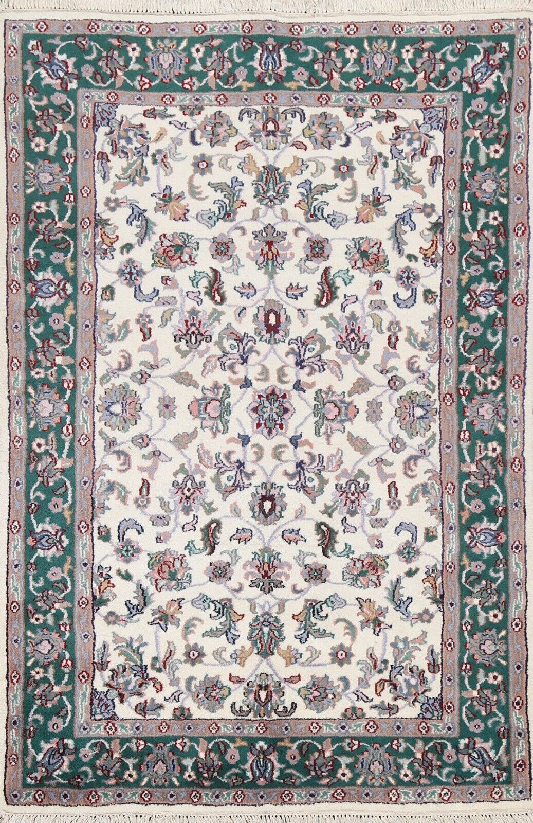 Floral Ivory Oriental Traditional Area Rug Hand-knotted Wool Foyer Carpet 4x6 ft