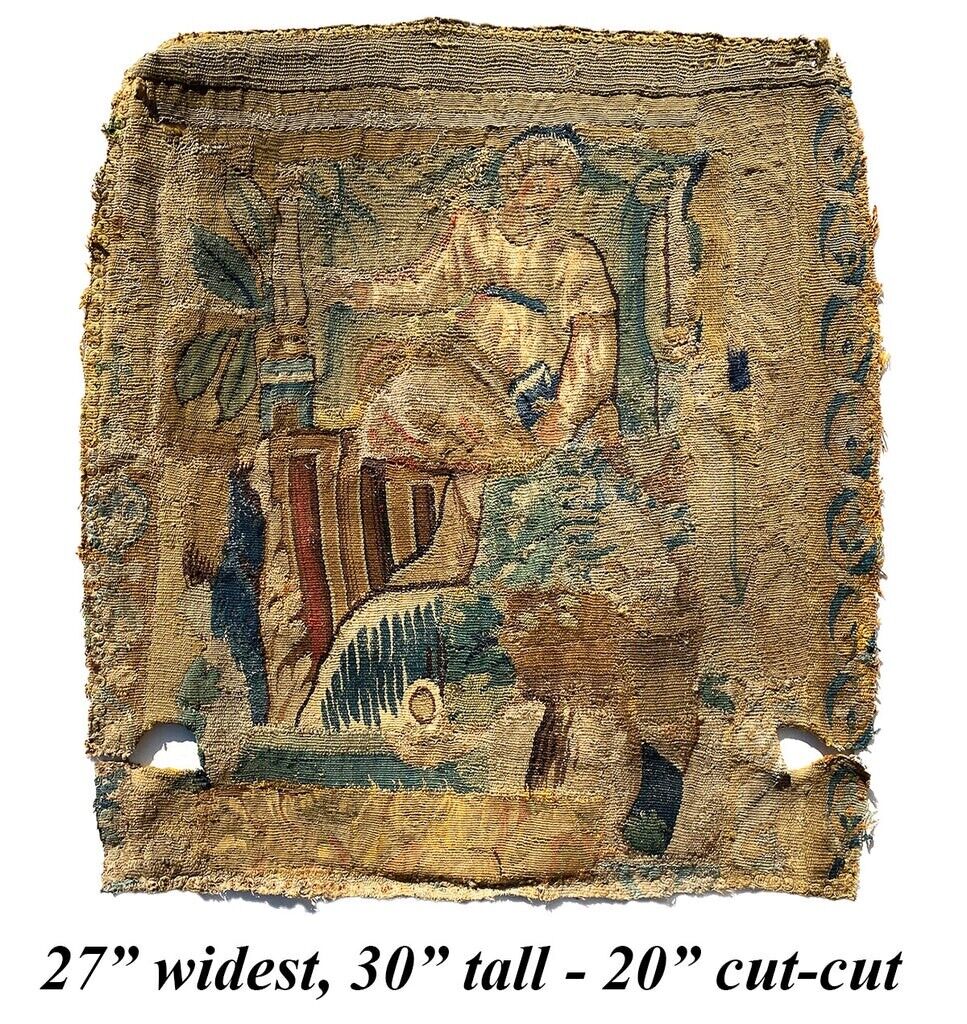 c. 1600s French Aubusson Tapestry Panel with Woman, Will Make Stunning Pillow