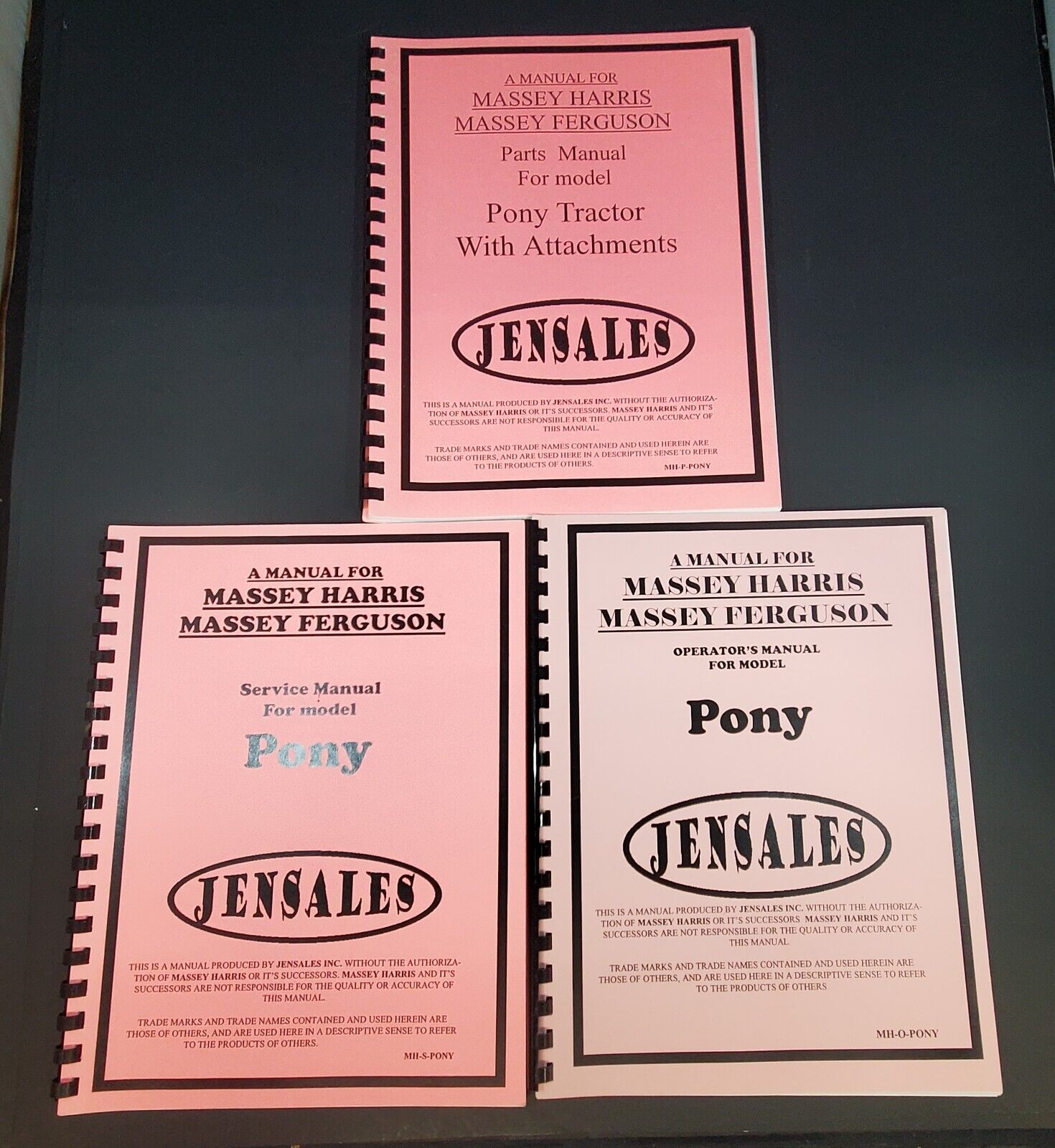 Jensales Massey Harris Massy Ferguson Service, Parts, Operator Manual, Pony Trac