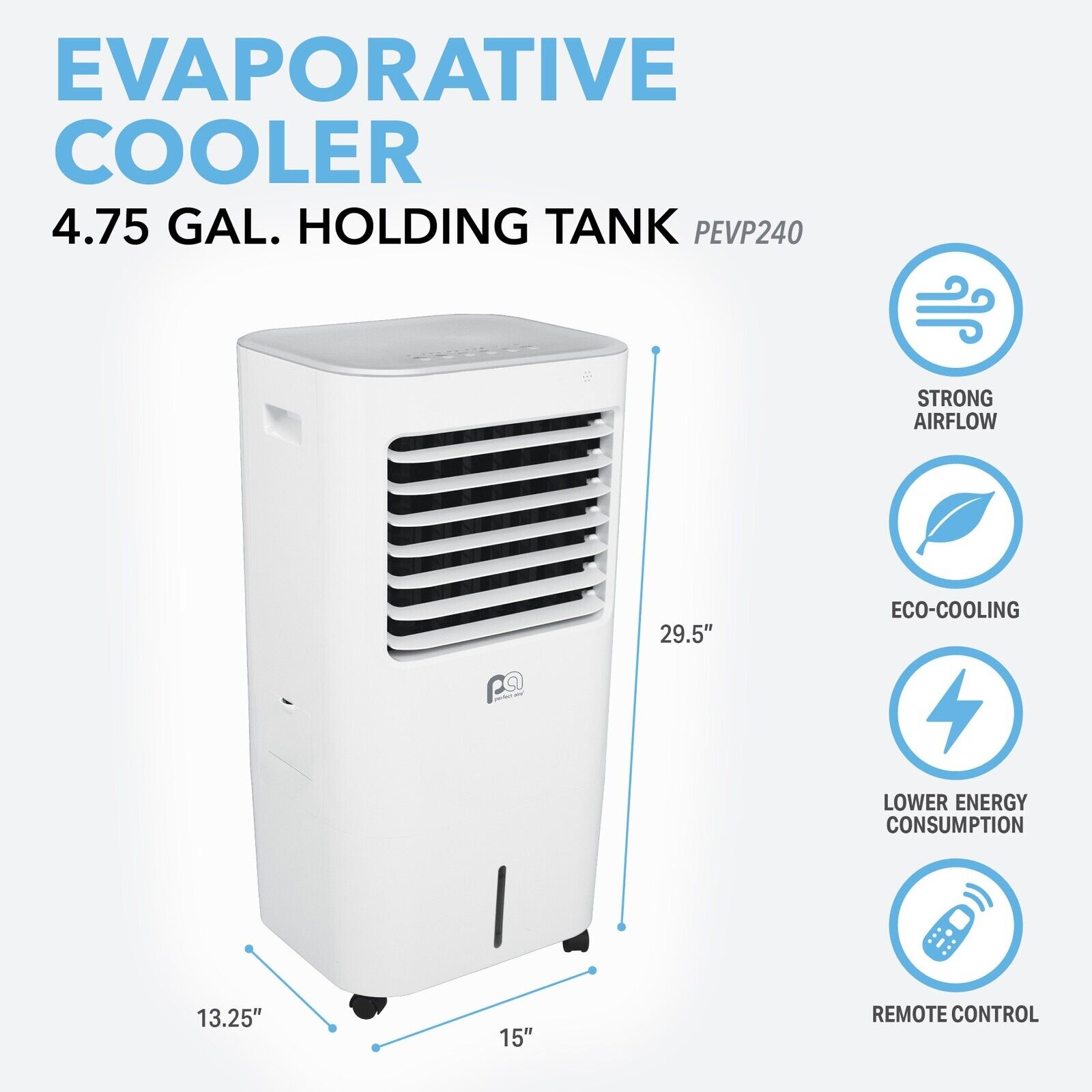 Perfect Aire PEVP240 Evaporative Cooler 250-sq ft Portable 240-CFM White