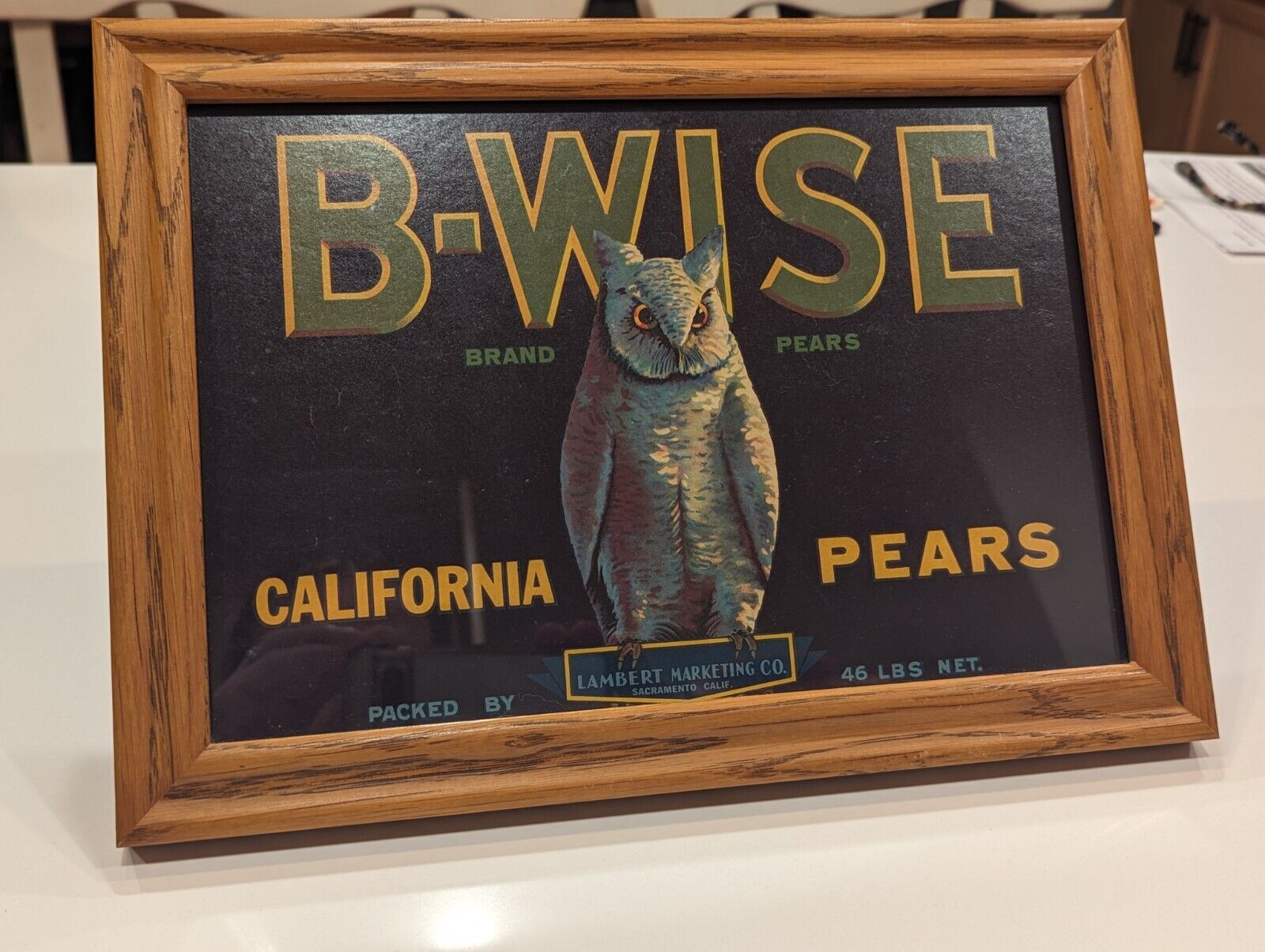 Vintage VTG California Pears Owl Sign Framed