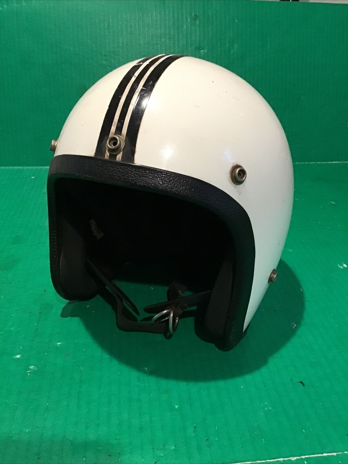 VTG Lear Siegler LSI-4170 Motorcycle Helmet White Racing Stripe sz M Rat Rod