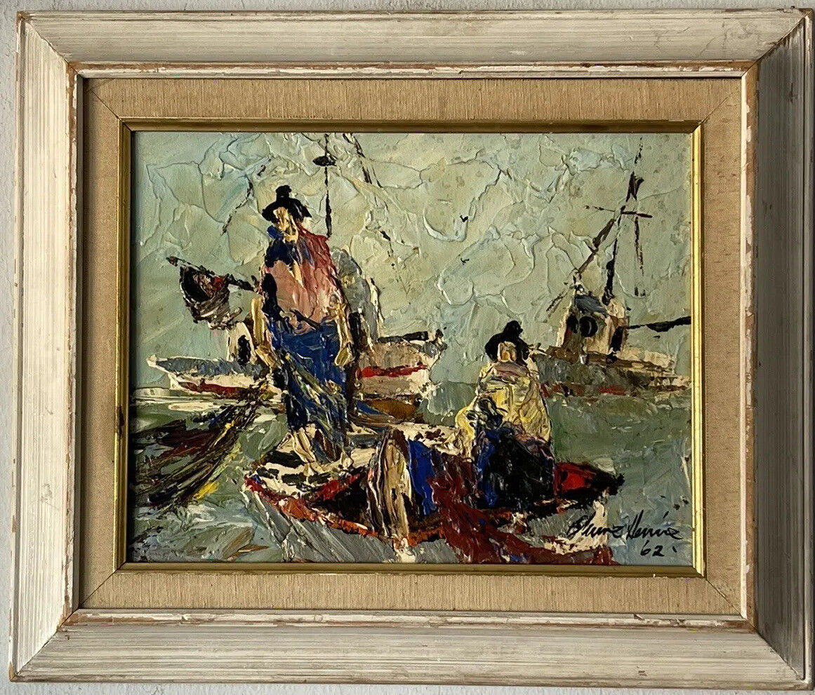 PAUL BLAINE HENRIE ANTIQUE MODERN ABSTRACT OIL PAINTING OLD VINTAGE OCEAN BOAT