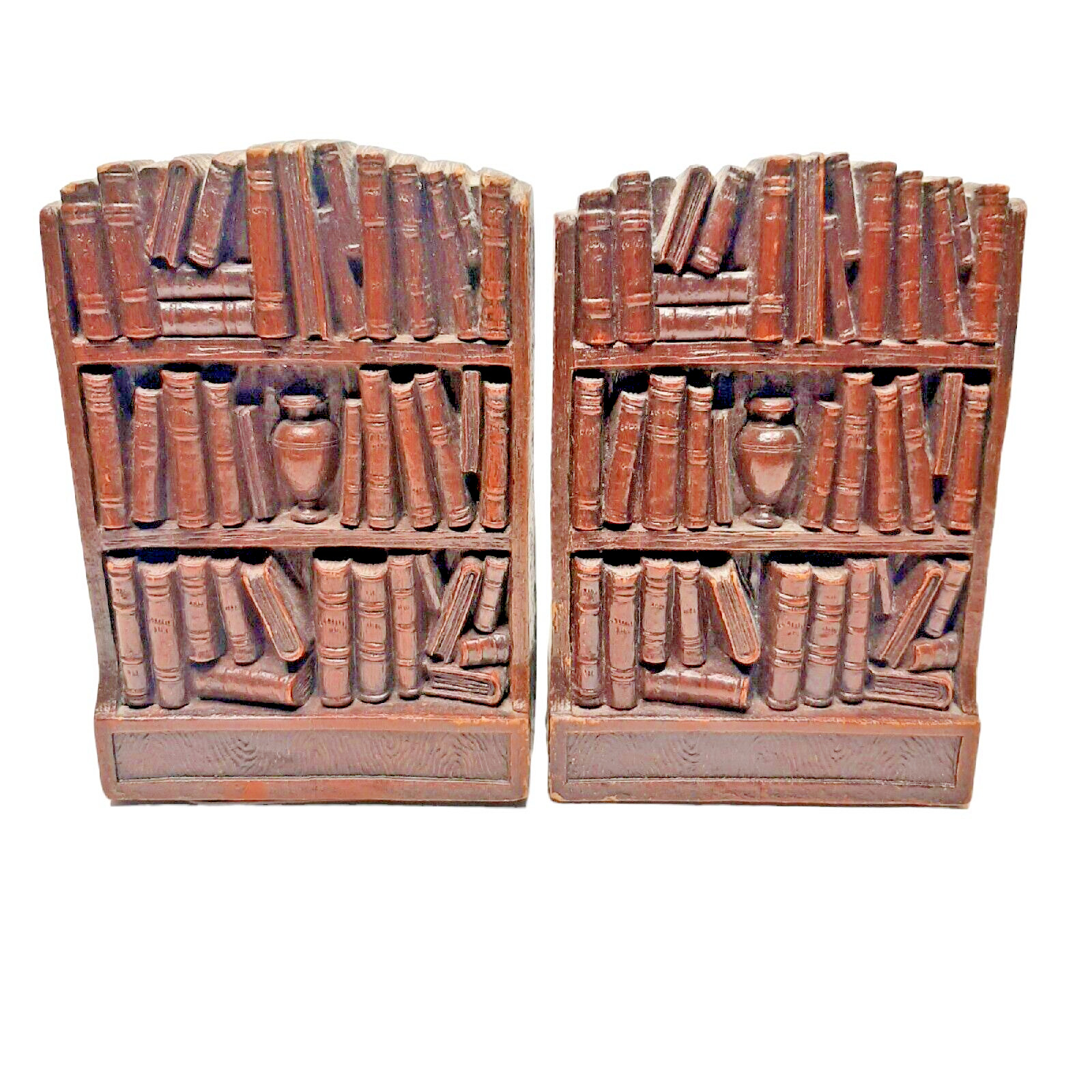 Vtg 50s Bookshelf Bookends Syroco Wood USA Library MCM Decor Book Spines Shaped