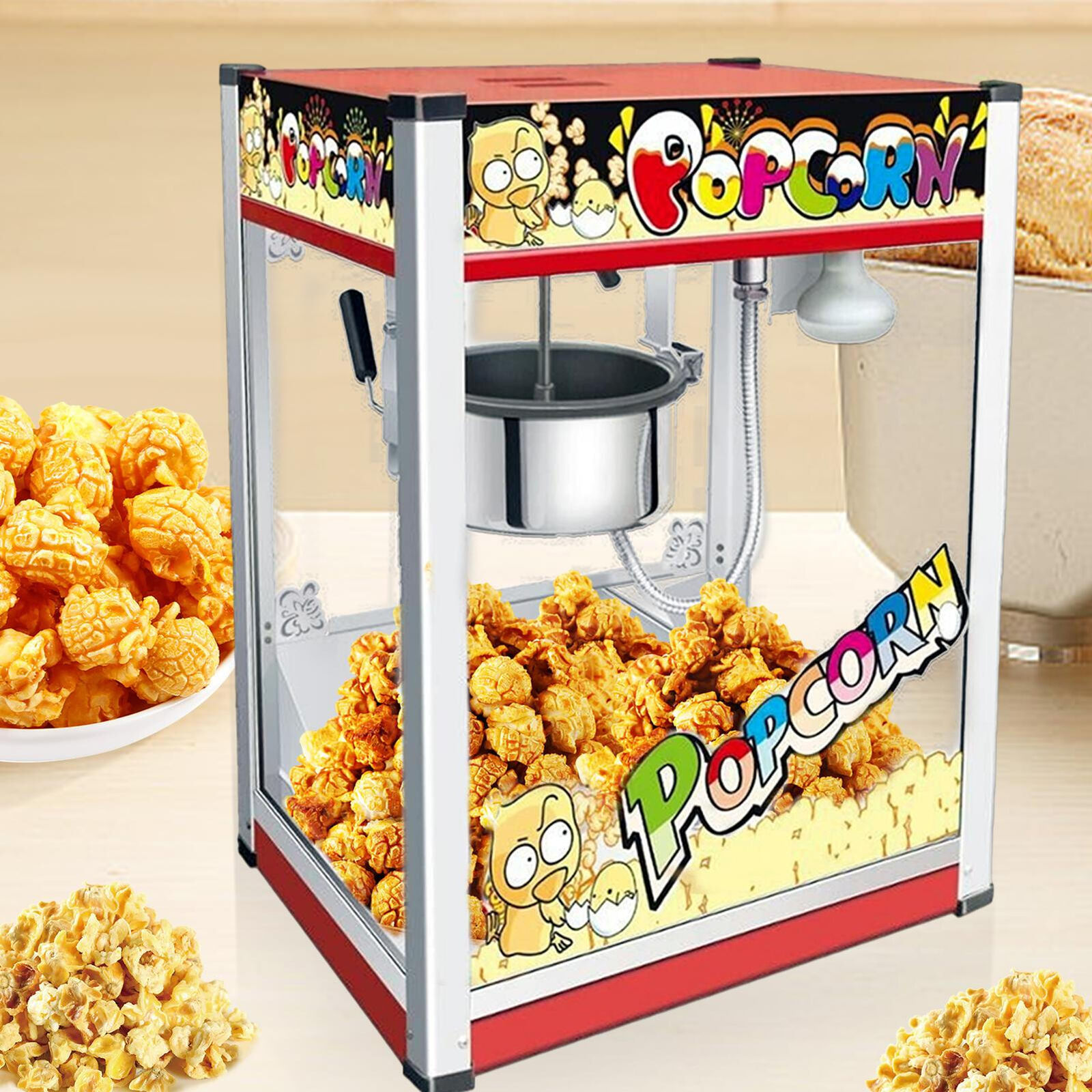 Commercial 110v Popcorn Machine Table Top Fully Automatic Trolley Corn Popper 