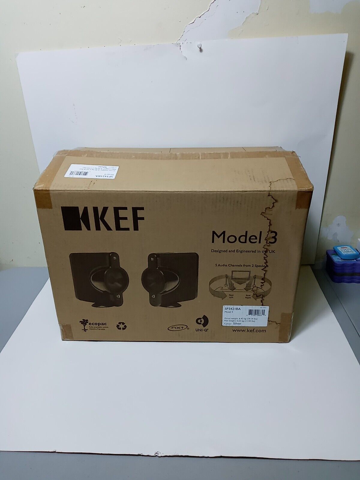 KEF MODEL3 Two-Way Satellite Speakers Pair Model 3 Silver 5ch surround sound.
