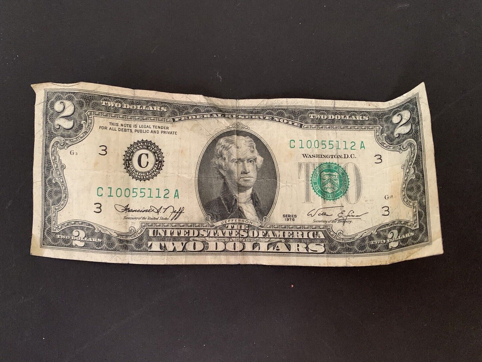 1976 2 dollar bill Low Serial #Rare