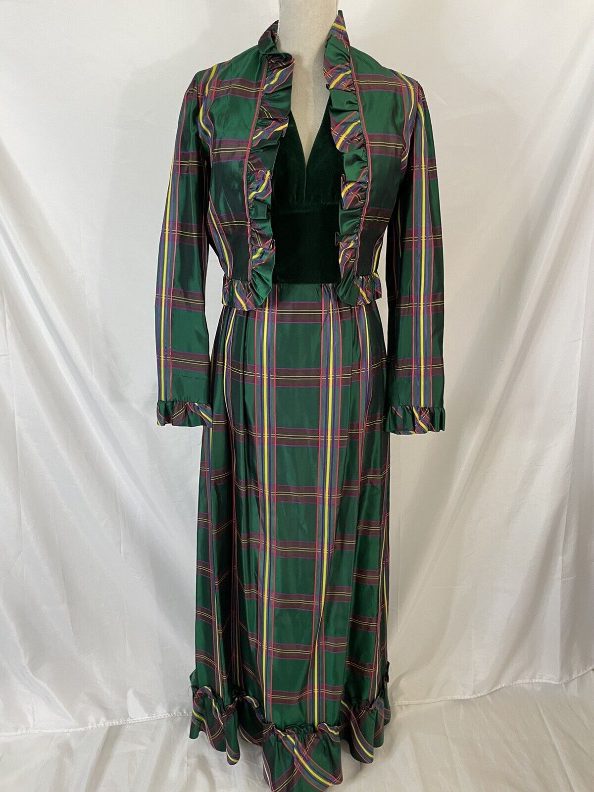 Corinth Street Maxi Dress Tartan Plaid w/ Jacket Halter 10 Vintage Green