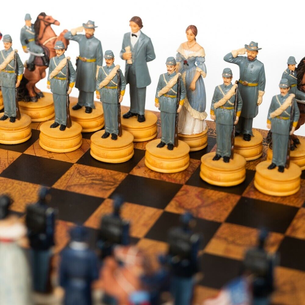 CIVIL WAR: Handpainted Chess Set with Beautiful Leatherette Chessboard