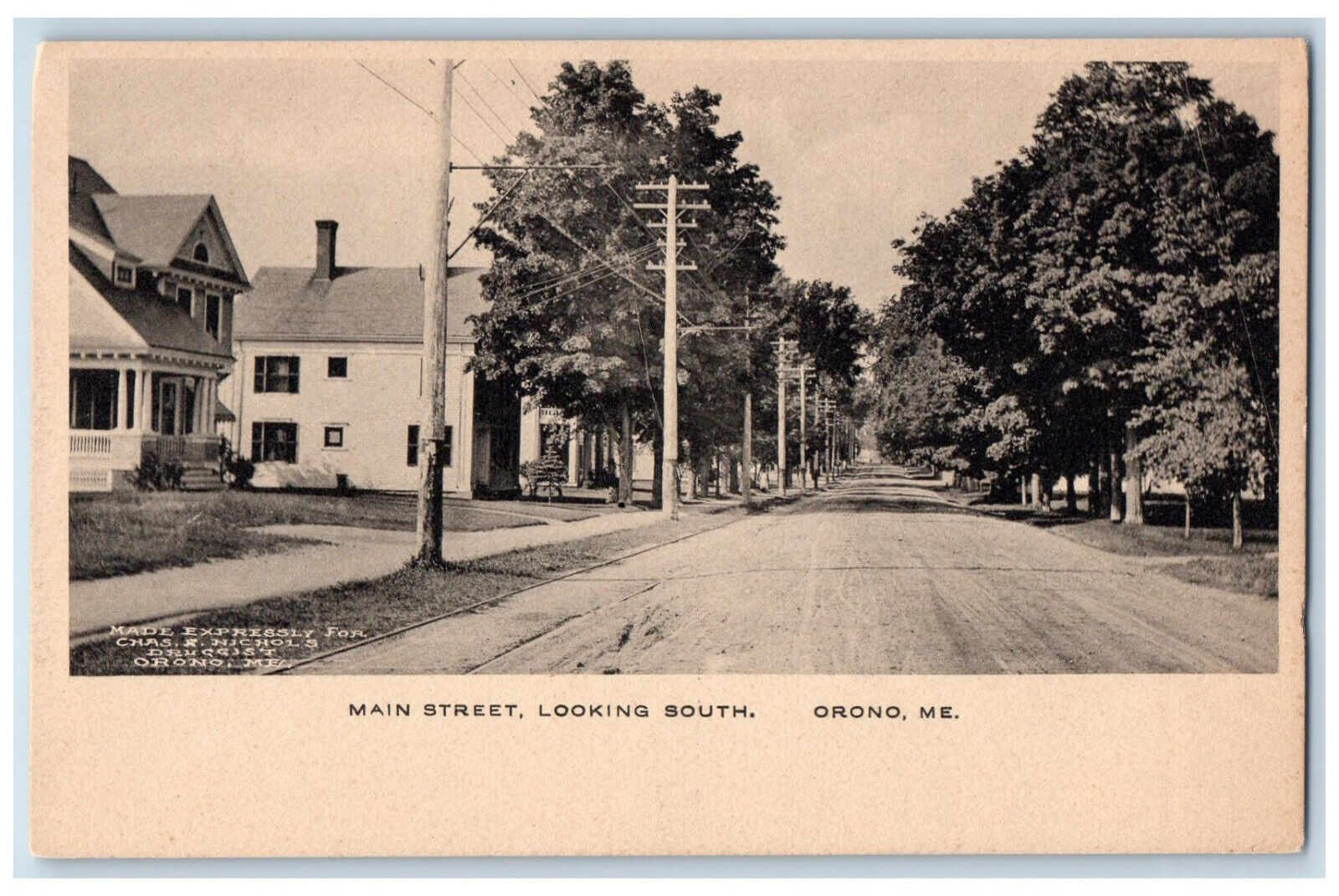 c1950\'s Main Street Looking South Orono Maine ME Vintage Unposted Postcard
