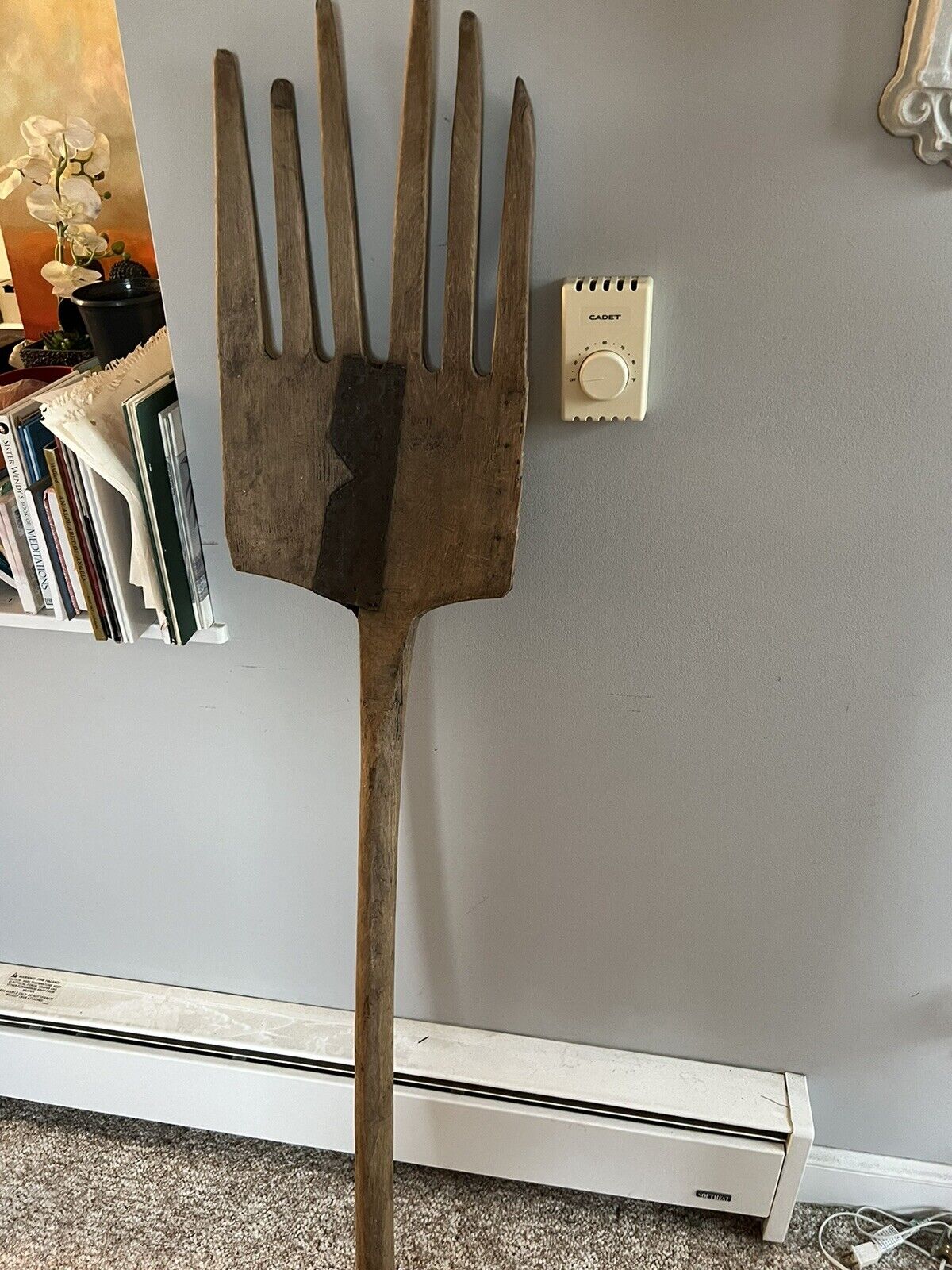 Antique AmishWood Hay Fork Pitchfork Hand Carved From One Tree -6 Tines