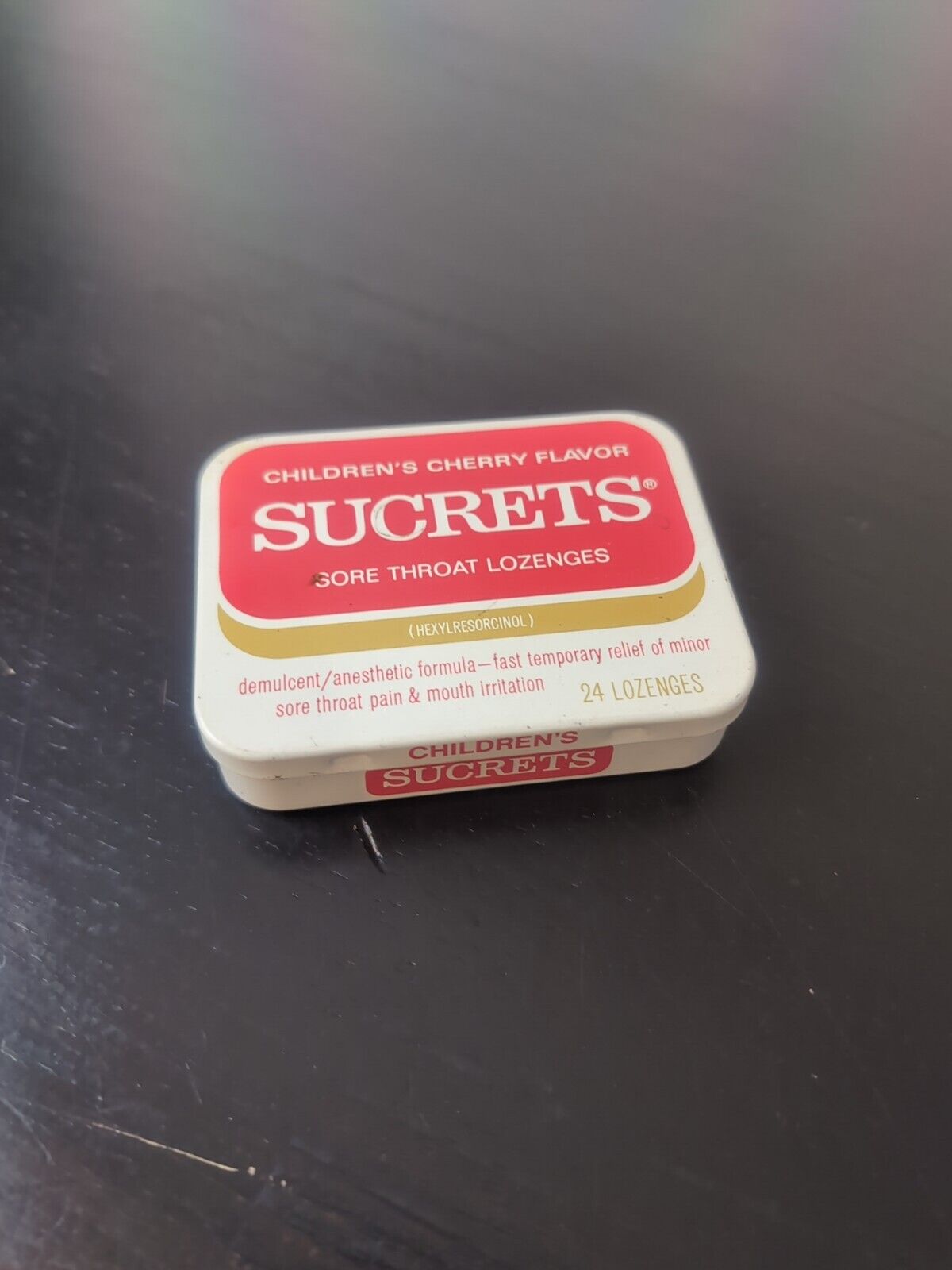 Vintage Sucret’s Sore Throat Lozanges, Children’s Cherry Flavor Empty Tin