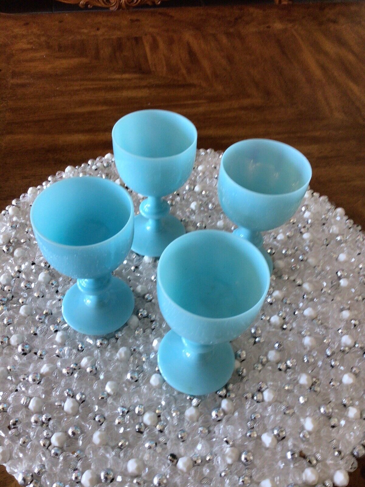 4 Vintage Portieux Vallerysthal Blue Small French Glasses 4.5”