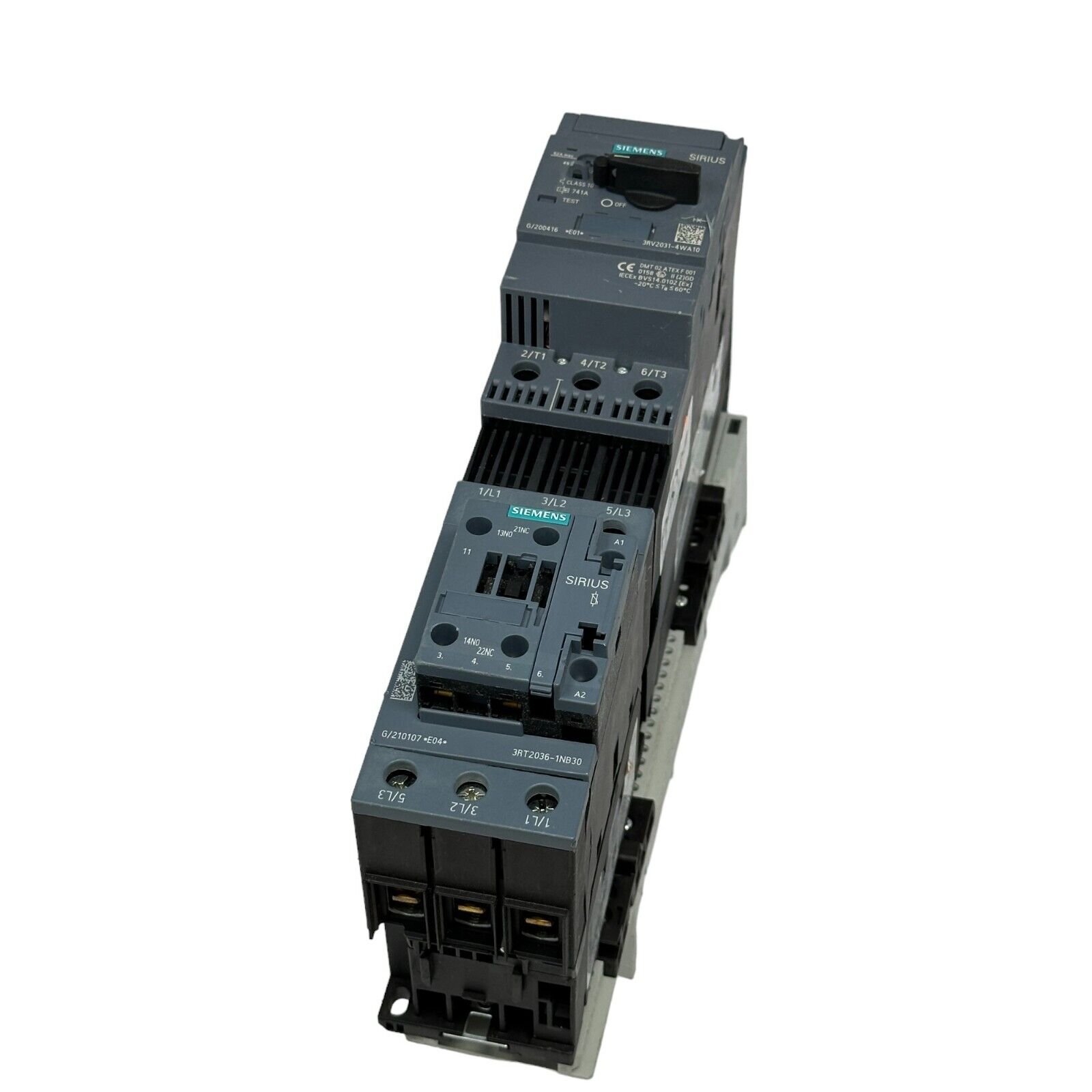 Siemens Sirius 3RV2031-4WA10 Circuit Breaker with Siemens Sirius 3RT2036-1NB30