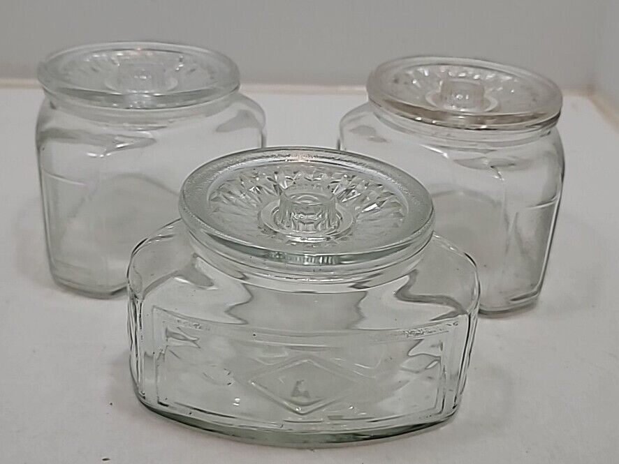 3 Vtg Scurlock Kontanerette 1940's Glass Refrigerator Dish Containers Canisters