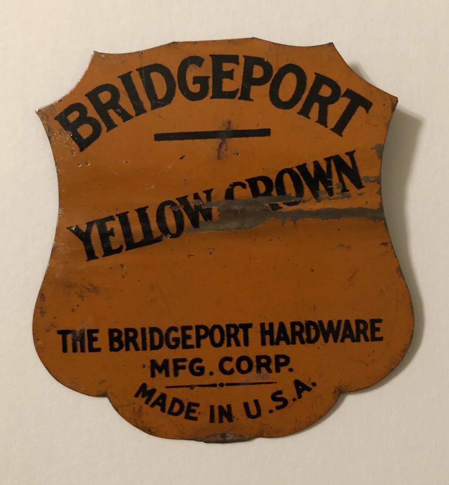 Vintage Bridgeport Hardware Yellow Crown Metal Advertising Tag U.S.A. - 2\