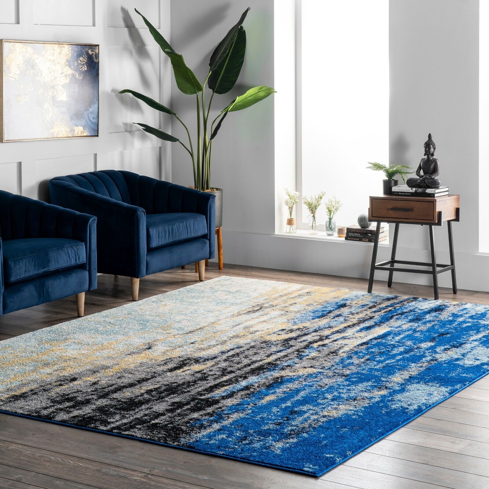 nuLOOM Abstract Modern Area Rug Multi in Blue | 4.5 Star Amazon Reviews