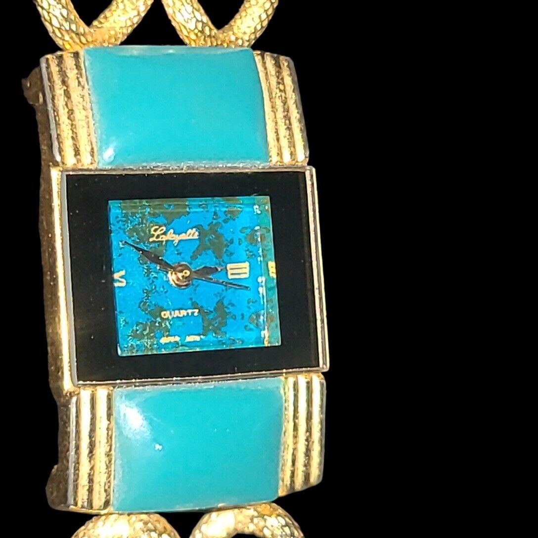 Vintage A.E.I. Art Deco Gold Tone & Turquoise Ladie\'s wrist watch *Needs Battery