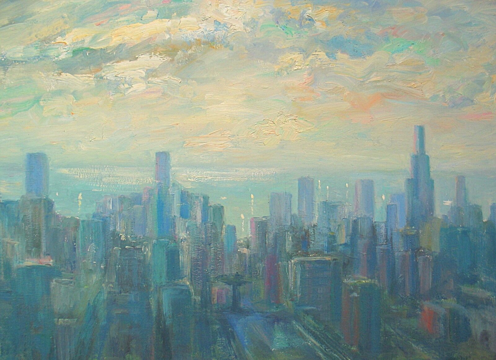 Well listed American Artist Nino Pippa Chicago Skyline Painting COA 18\