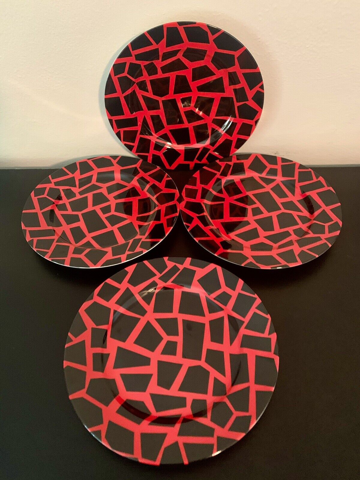 Fitz and Floyd Terrazzo Porcelain Red And Black Salad Plates 7 1/2” Set of 4
