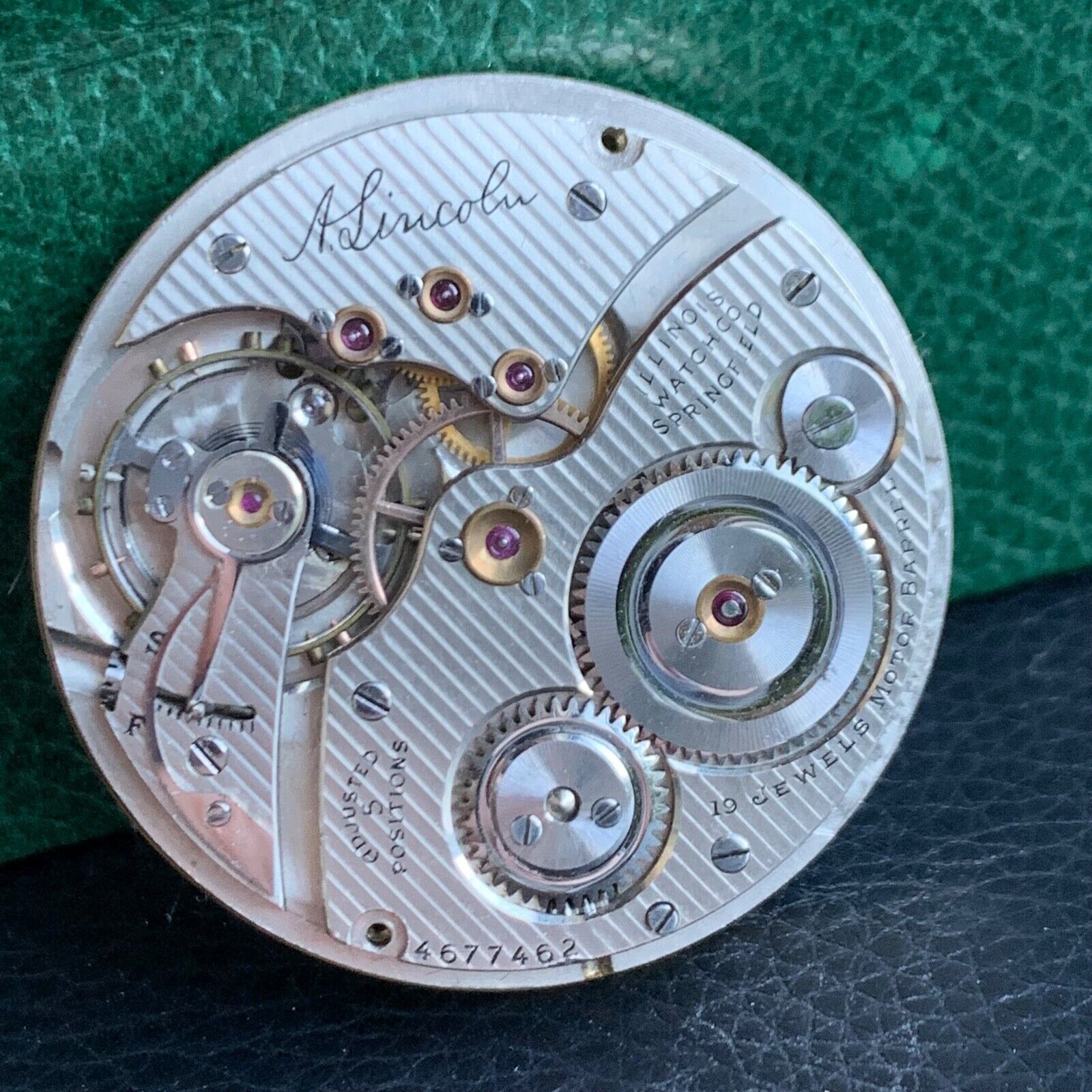 Illinois A. Lincoln Grade 527 12S 19J Pocket Watch Movement PARTS / REPAIR