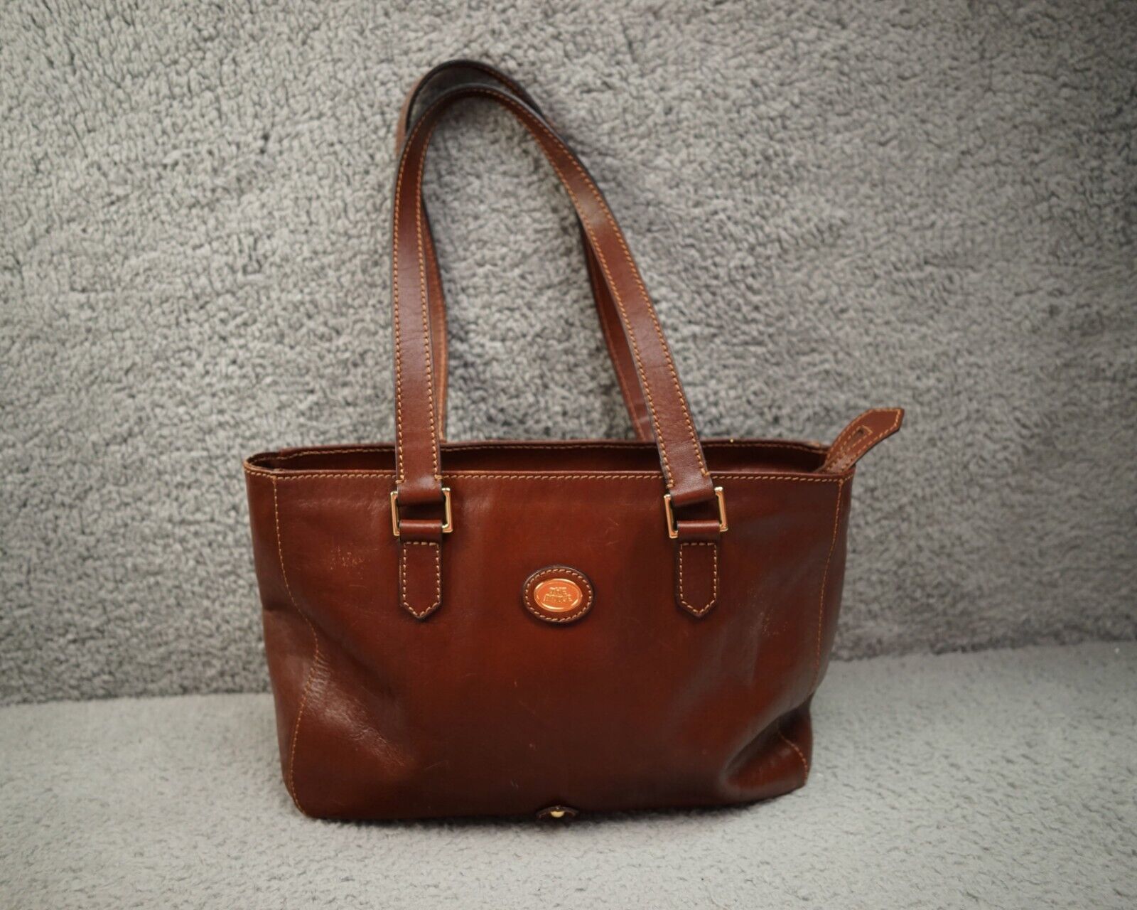 The Bridge Leather Handbag Purse Chestnut Brown Double Handle Shoulder Bag Italy