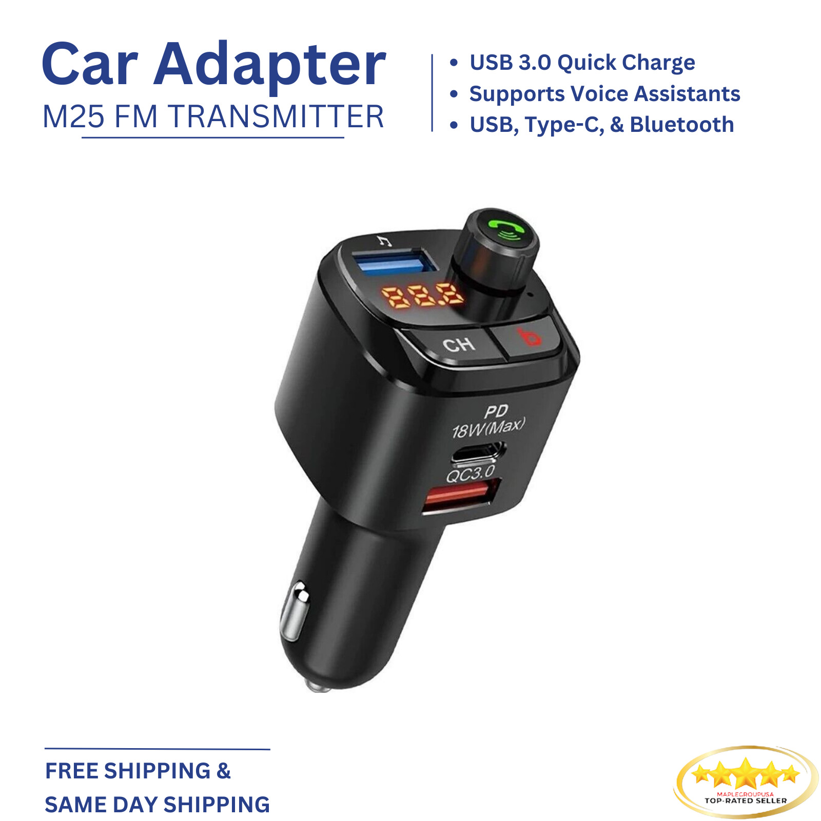 M25 Bluetooth Car FM Player FM Transmitter Modulator MP3 USB 18w Fast Charger QC