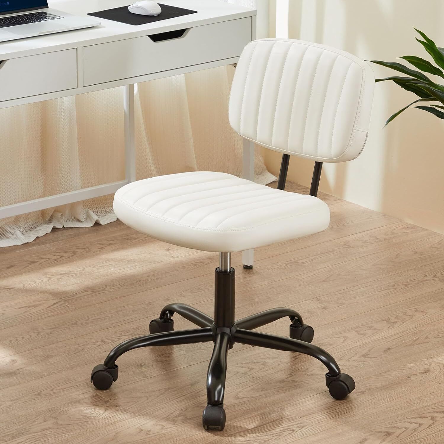 Small Office Desk Chair with Wheels Armless Comfy Computer Chair with Lumbar