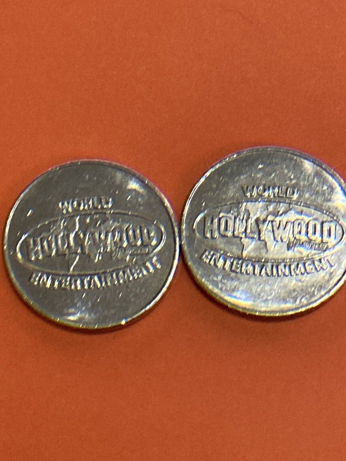 2 VINTAGE HOLLYWOOD VIDEO GAME ARCADE TOKENS - RARE - LOOK